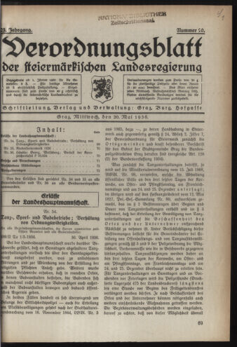 Verordnungsblatt der steiermärkischen Landesregierung 19360520 Seite: 1