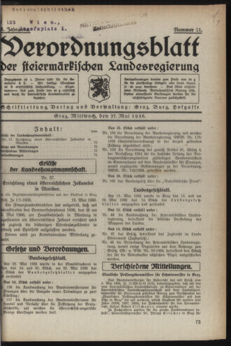 Verordnungsblatt der steiermärkischen Landesregierung 19360527 Seite: 1