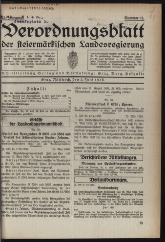 Verordnungsblatt der steiermärkischen Landesregierung 19360603 Seite: 1