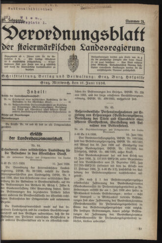 Verordnungsblatt der steiermärkischen Landesregierung 19360617 Seite: 1