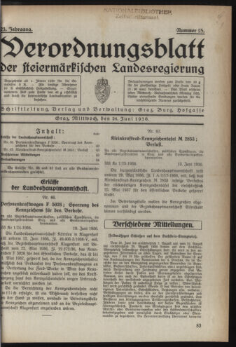 Verordnungsblatt der steiermärkischen Landesregierung 19360624 Seite: 1