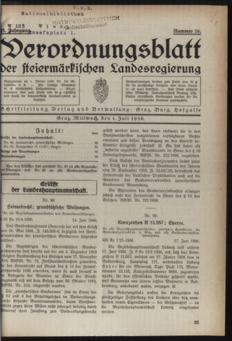 Verordnungsblatt der steiermärkischen Landesregierung 19360701 Seite: 1