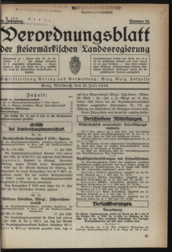 Verordnungsblatt der steiermärkischen Landesregierung 19360722 Seite: 1