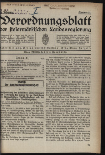 Verordnungsblatt der steiermärkischen Landesregierung 19360805 Seite: 1