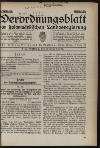 Verordnungsblatt der steiermärkischen Landesregierung 19360819 Seite: 1