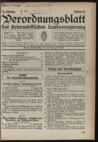 Verordnungsblatt der steiermärkischen Landesregierung 19360826 Seite: 1