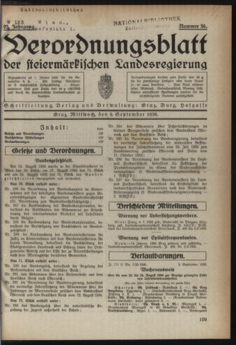 Verordnungsblatt der steiermärkischen Landesregierung 19360909 Seite: 1