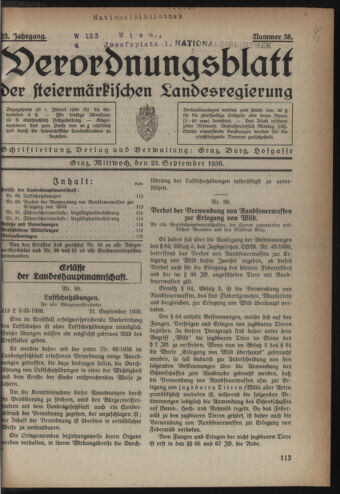 Verordnungsblatt der steiermärkischen Landesregierung 19360923 Seite: 1