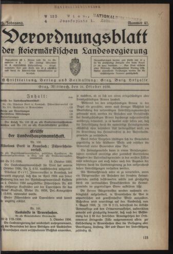 Verordnungsblatt der steiermärkischen Landesregierung 19361021 Seite: 1