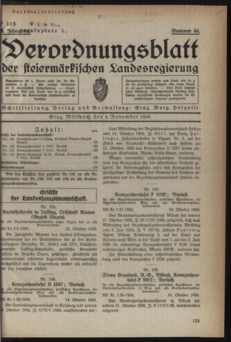 Verordnungsblatt der steiermärkischen Landesregierung 19361104 Seite: 1