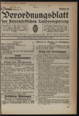 Verordnungsblatt der steiermärkischen Landesregierung 19361111 Seite: 1