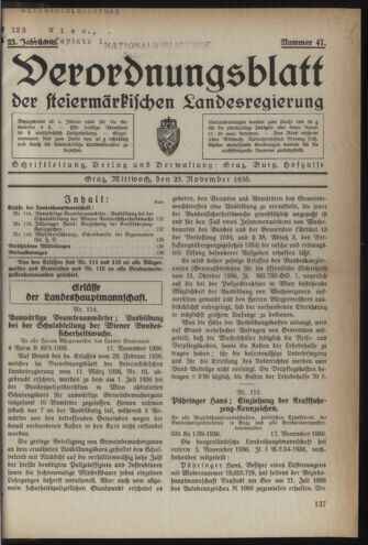 Verordnungsblatt der steiermärkischen Landesregierung 19361125 Seite: 1