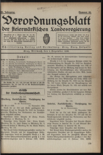 Verordnungsblatt der steiermärkischen Landesregierung 19361202 Seite: 1