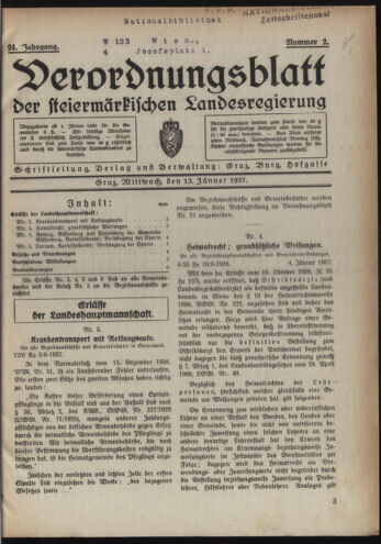 Verordnungsblatt der steiermärkischen Landesregierung 19370113 Seite: 1