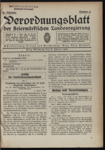 Verordnungsblatt der steiermärkischen Landesregierung 19370127 Seite: 1