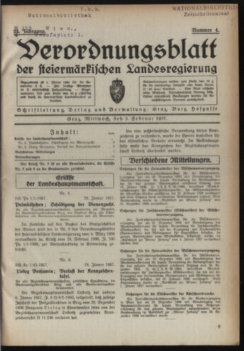 Verordnungsblatt der steiermärkischen Landesregierung 19370203 Seite: 1