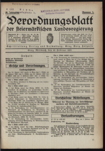 Verordnungsblatt der steiermärkischen Landesregierung 19370210 Seite: 1