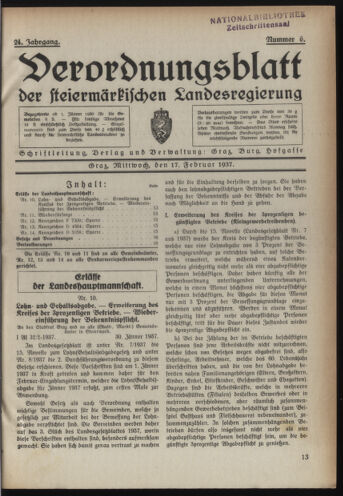 Verordnungsblatt der steiermärkischen Landesregierung 19370217 Seite: 1