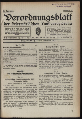 Verordnungsblatt der steiermärkischen Landesregierung 19370224 Seite: 1