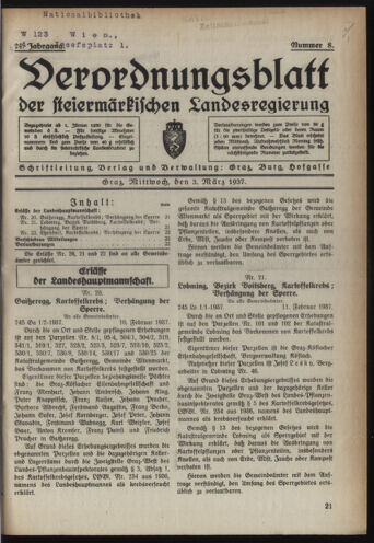 Verordnungsblatt der steiermärkischen Landesregierung 19370303 Seite: 1