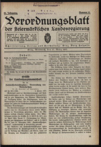 Verordnungsblatt der steiermärkischen Landesregierung 19370317 Seite: 1