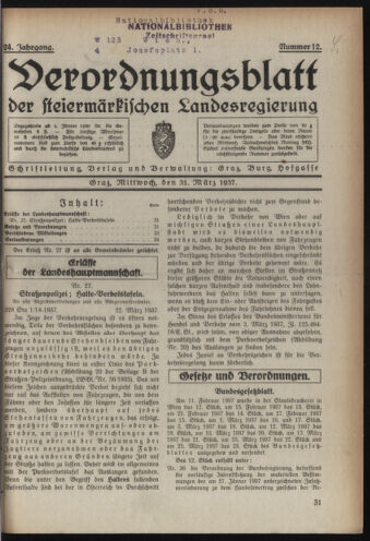 Verordnungsblatt der steiermärkischen Landesregierung 19370331 Seite: 1