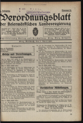 Verordnungsblatt der steiermärkischen Landesregierung 19370407 Seite: 1