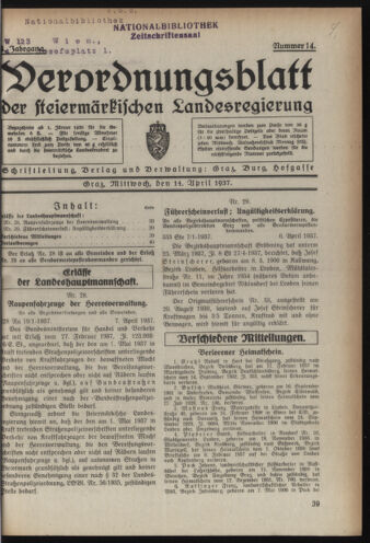 Verordnungsblatt der steiermärkischen Landesregierung 19370414 Seite: 1