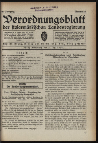 Verordnungsblatt der steiermärkischen Landesregierung 19370421 Seite: 1