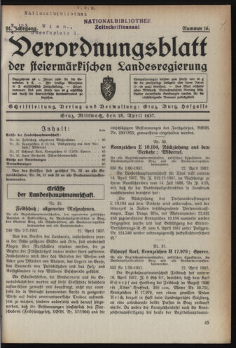 Verordnungsblatt der steiermärkischen Landesregierung 19370428 Seite: 1