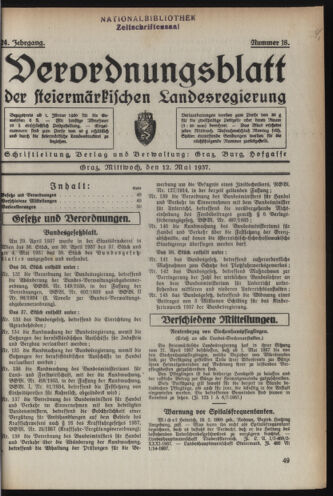 Verordnungsblatt der steiermärkischen Landesregierung 19370512 Seite: 1