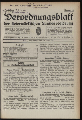 Verordnungsblatt der steiermärkischen Landesregierung 19370519 Seite: 1