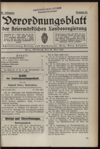 Verordnungsblatt der steiermärkischen Landesregierung 19370526 Seite: 1