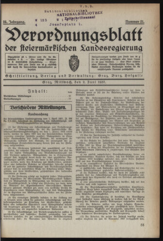 Verordnungsblatt der steiermärkischen Landesregierung 19370602 Seite: 1