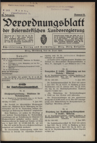 Verordnungsblatt der steiermärkischen Landesregierung 19370616 Seite: 1