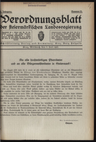 Verordnungsblatt der steiermärkischen Landesregierung 19370707 Seite: 1