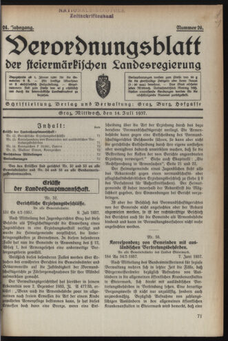 Verordnungsblatt der steiermärkischen Landesregierung 19370714 Seite: 1