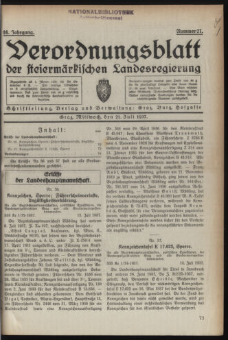 Verordnungsblatt der steiermärkischen Landesregierung 19370721 Seite: 1