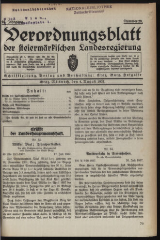 Verordnungsblatt der steiermärkischen Landesregierung 19370804 Seite: 1