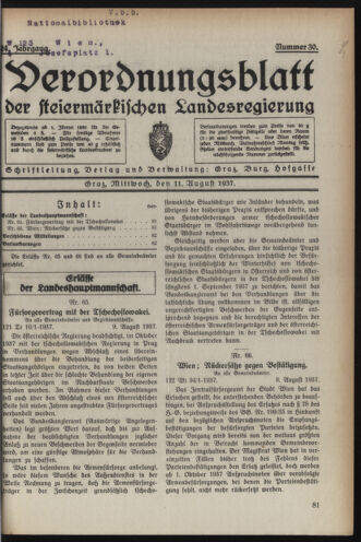 Verordnungsblatt der steiermärkischen Landesregierung 19370811 Seite: 1