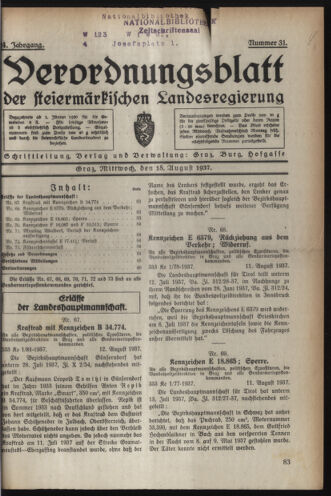 Verordnungsblatt der steiermärkischen Landesregierung 19370818 Seite: 1