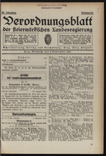 Verordnungsblatt der steiermärkischen Landesregierung 19370908 Seite: 1