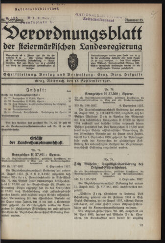 Verordnungsblatt der steiermärkischen Landesregierung 19370915 Seite: 1