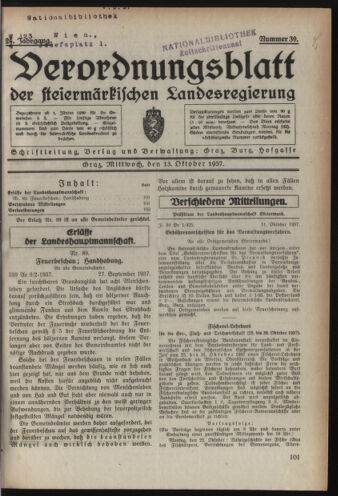 Verordnungsblatt der steiermärkischen Landesregierung 19371013 Seite: 1