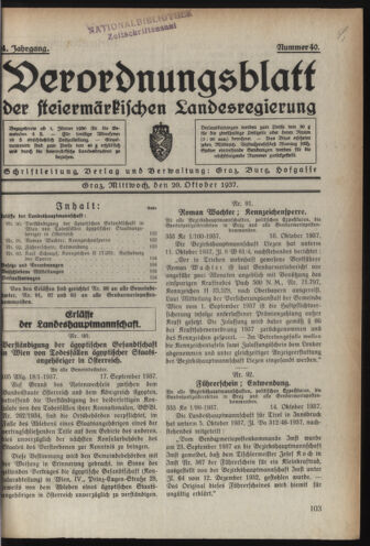 Verordnungsblatt der steiermärkischen Landesregierung 19371020 Seite: 1