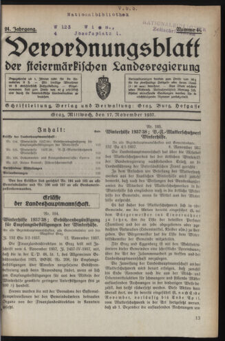 Verordnungsblatt der steiermärkischen Landesregierung 19371117 Seite: 1