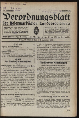 Verordnungsblatt der steiermärkischen Landesregierung 19371201 Seite: 1