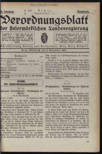 Verordnungsblatt der steiermärkischen Landesregierung 19371208 Seite: 1