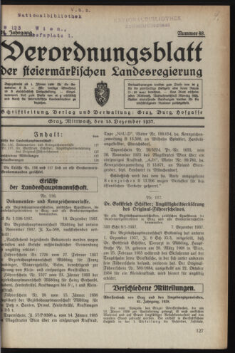 Verordnungsblatt der steiermärkischen Landesregierung 19371215 Seite: 1