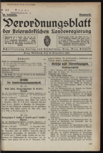 Verordnungsblatt der steiermärkischen Landesregierung 19371222 Seite: 1